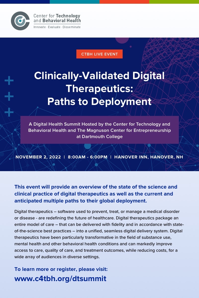 We're excited to be co-hosting (w @MagnusonCenter) a Digital Health Summit on 11/2. Details and a link to register are here: c4tbh.org/dtsummit Space is limited so we encourage registration ASAP. We are accepting registrations until 10/18!