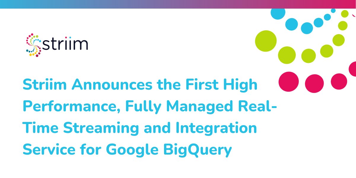 striimteam's tweet image. 📣 Introducing Striim for BigQuery...the first streaming SaaS solution that uses #ChangeDataCapture technologies to integrate and replicate data from enterprise-grade databases to #GoogleCloud#BigQuery okt.to/YxPoiM 

#GoogleCloudPartners #googlecloudnext