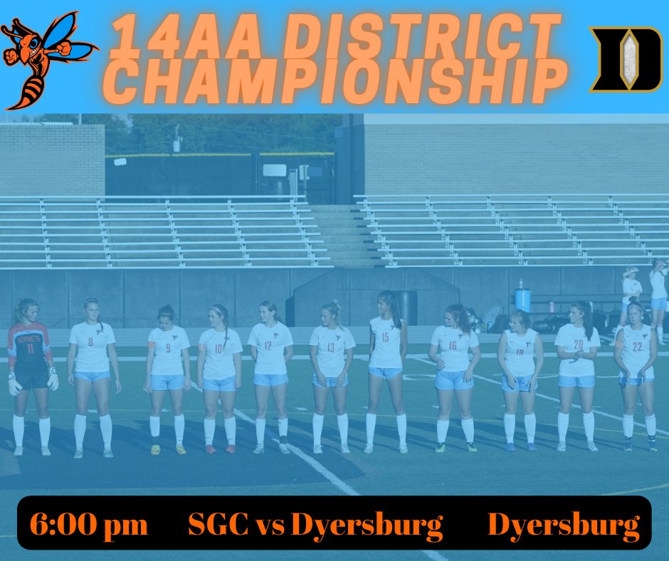 It's Championship Game Day! We travel to Dyersburg for a rematch of what should be another classic! Kick-off is set for 6:00 pm. Come out and be loud as we go to battle tonight! #LadyHornet⚽️ #TheSisterhood