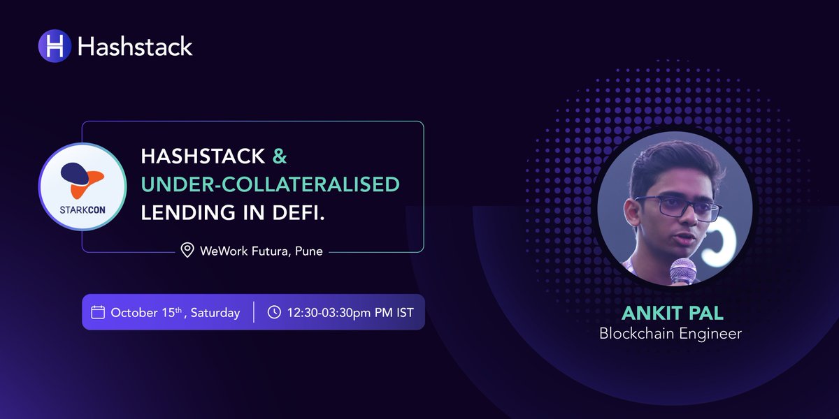 0xHashstack's tweet photo. Hey Hashfam!
We'll be speaking about "Hashstack & under-collateralised lending in Defi" at Starkcon Pune this Saturday.
#Starknet #Starkcon #DeFi https://t.co/rQcFnccWFd