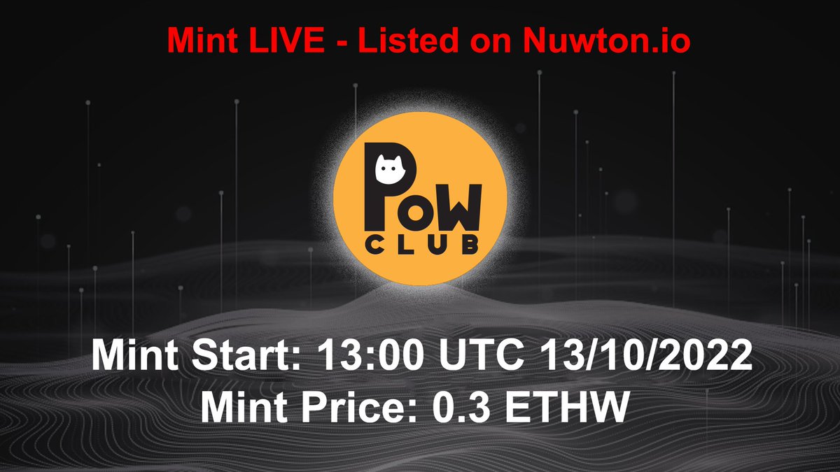 catpowclub's tweet photo. 🔴Mint 🐈‍⬛ Pow Club NFT (LIVE)

SmartContract NFT: 0xCBc87e0ABdd48d29bD336274b9462Bfdb546d9e3

Mint Price: 0.3 ETHW (max 10 per wallet)
Website: https://t.co/GfbufZD7dn

Listed on Nuwton
https://t.co/nF2uI9BtJf

Goodluck !🐈‍⬛🐈‍⬛🐈‍⬛ https://t.co/uOT9AR7nvc