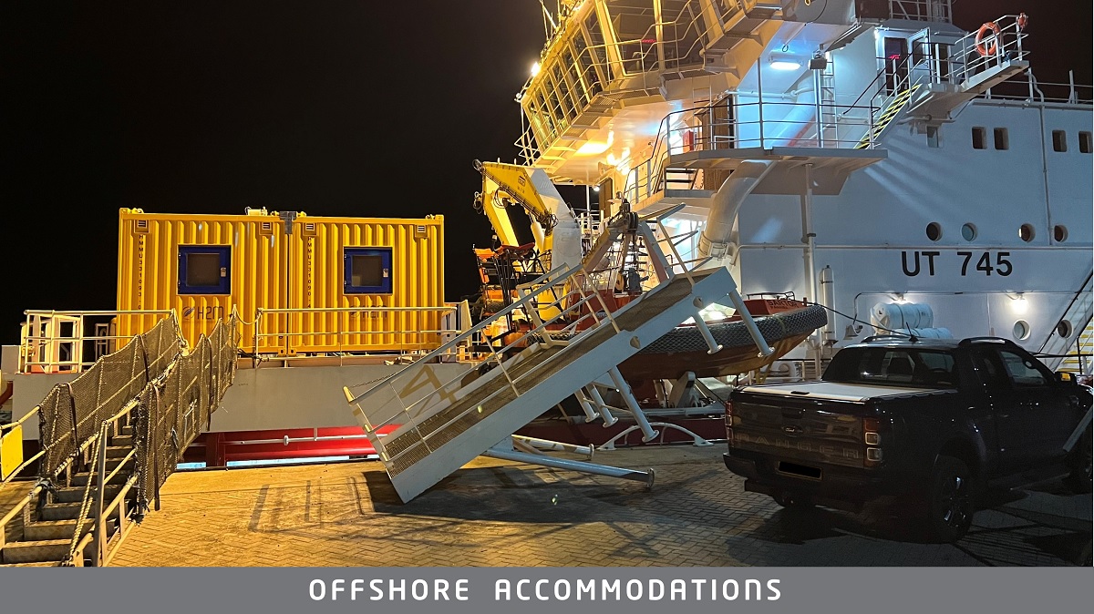 H2M completed the mobilization of 2x 33ft. lightweight accommodations modules. These modules were installed on deck of a PSV vessel in #Eemshaven.

An additional 8 POB capacity is created on board of the vessel. #offshoreaccommodation #TLQ #livingquarters