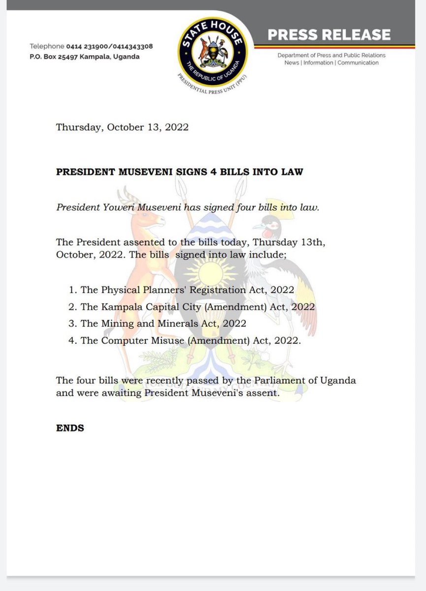 oworugambo's tweet photo. The Computer Misuse (Amendment) Act of 2022 is now a law.
No more trolling people.
#TowerPostNews https://t.co/AgclMe6r4K