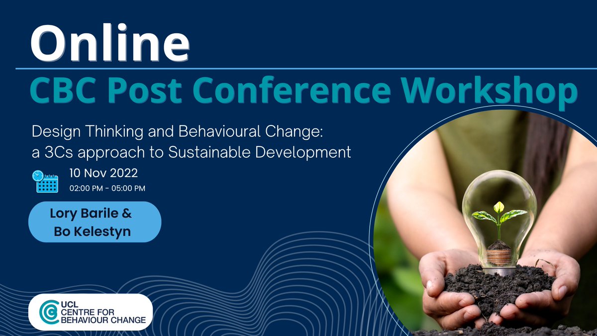 Want to learn to use design thinking as a process, toolkit and mindset to promote behavioural change and sustainable development? Join @LoryBarile & @BoKelestyn in this Post Conference Workshop Register here⬇️ tinyurl.com/d3ysbxpw