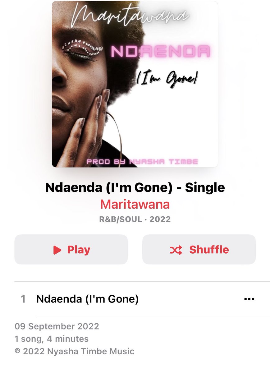 What are you listening to today ? We are listening to Ndaenda by <a href="/MaritawanaZW/">Maritawana™️</a>  here is the the Apple Music link 

music.apple.com/zw/album/ndaen…