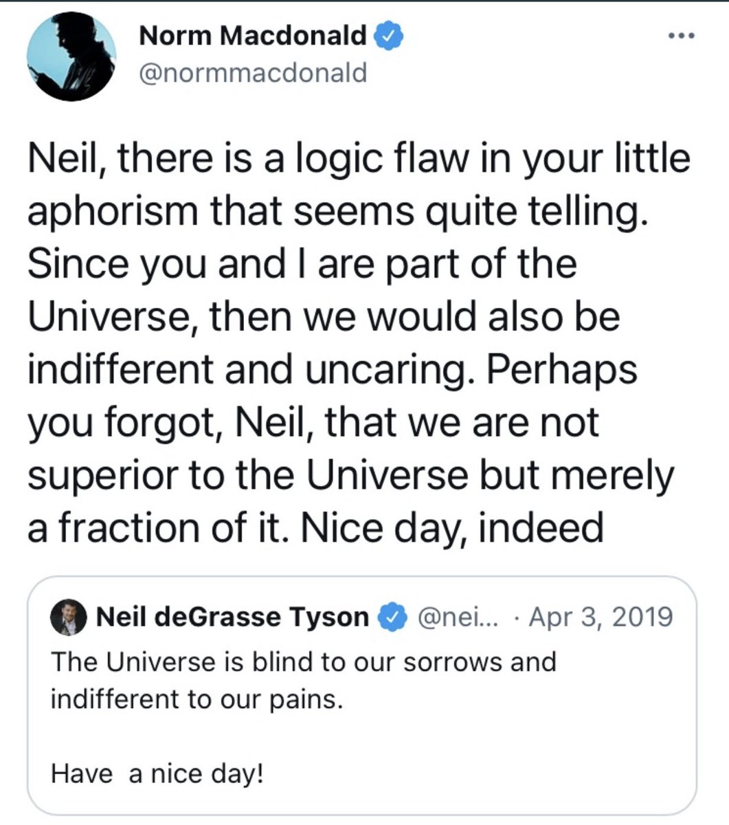 RobSchneider's tweet image. My all-time favorite Norm Macdonald quote. 
Good morning!