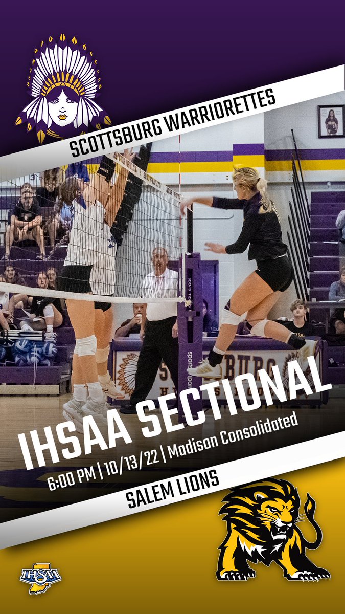 Warriorette Volleyball will face Salem in Match 3 of the Madison Consolidated Sectional tonight at 6 pm. Single session tickets are $7 each or $15 for an all sessions pass. Tickets are cash at the door when you arrive.