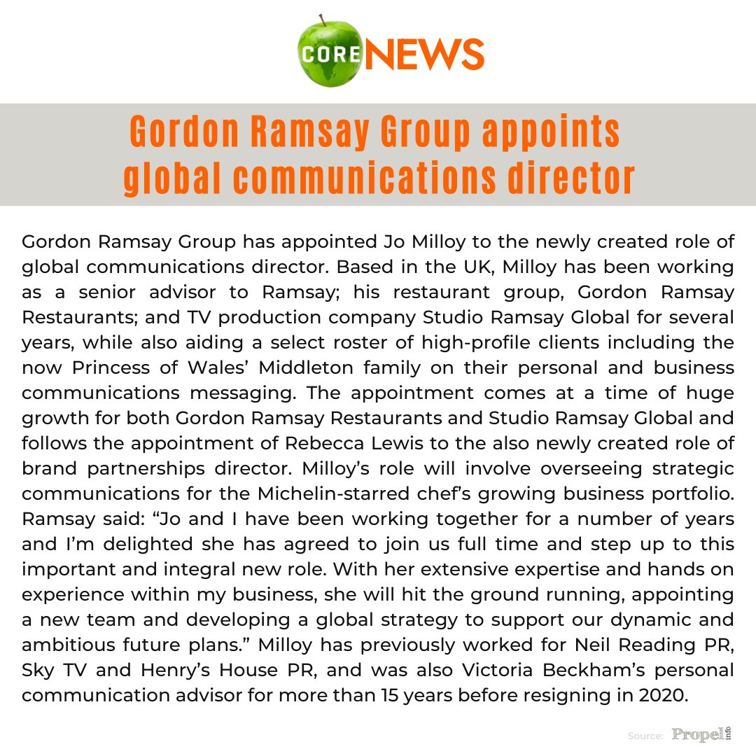 Gordon Ramsay Group has appointed Jo Milloy to their newly created positions of Global Communications Director. https://t.co/NueDXkt37L