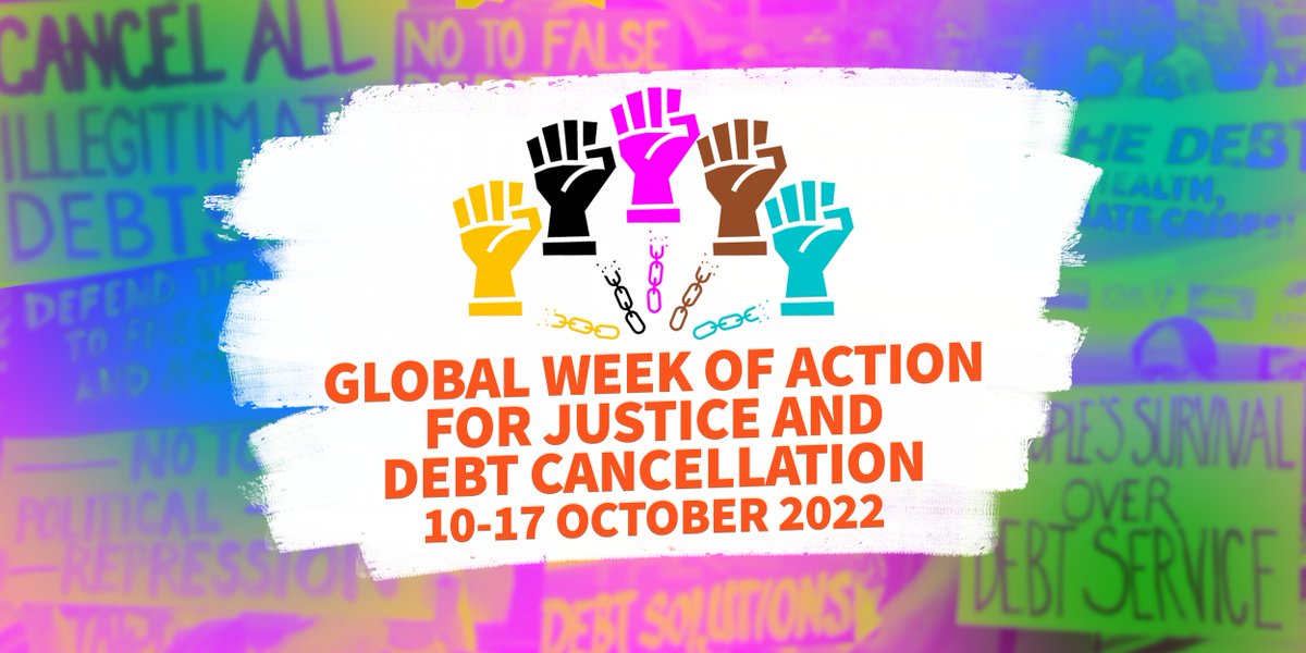 WEDO_worldwide's tweet photo. We are in the middle of a global #DebtEmergency.
Hundreds of thousands of people are raising their voices today, demanding that @g20org, @IMFNews & @WorldBank change direction and #CancelTheDebt.
📣We say NO 🚫 to their #debt-creating and #climate-worsening proposals! https://t.co/rFmlLd0LbR