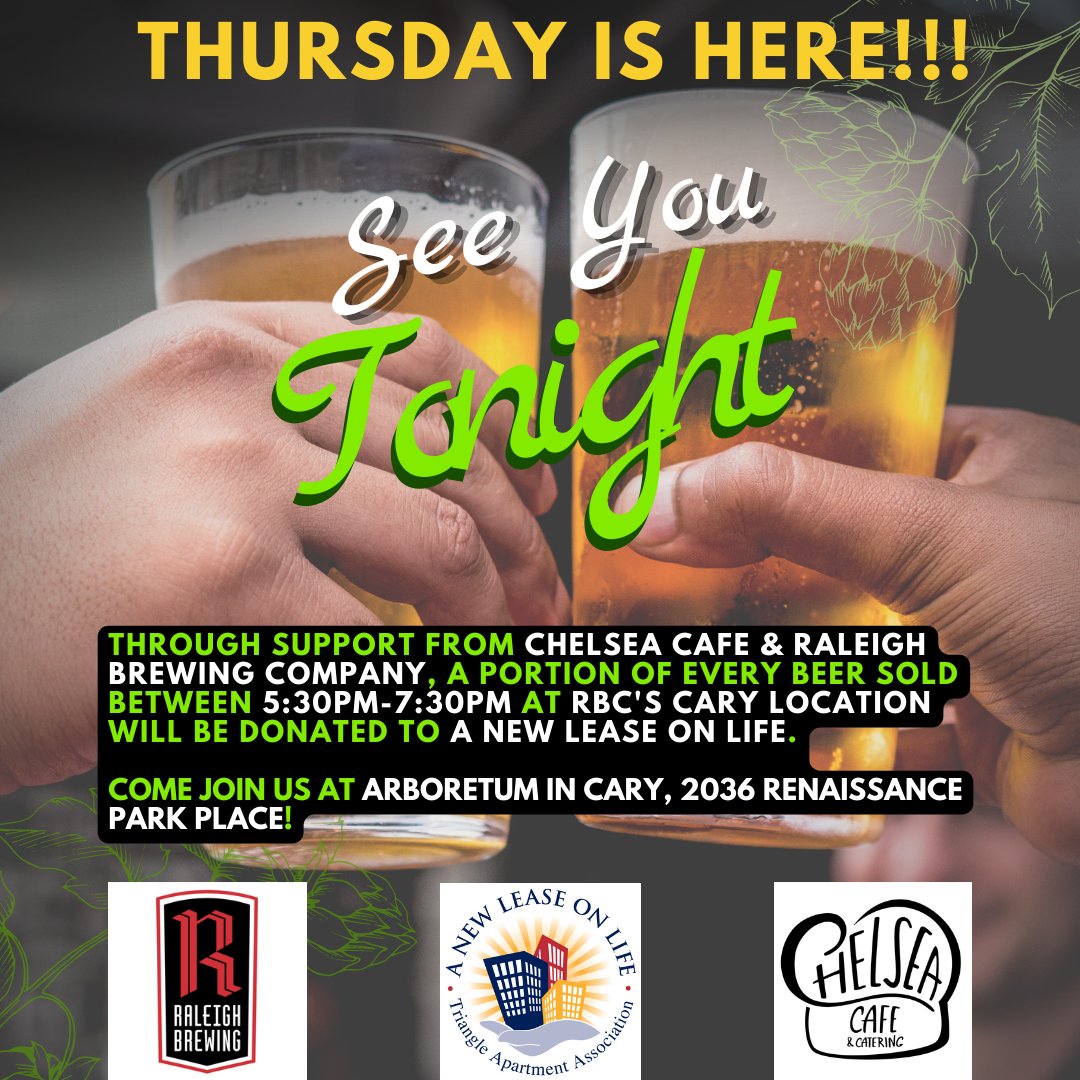 GUESS WHAT! IT'S THURSDAY! Who's joining us tonight at @RaleighBrewing CARY? Volunteering at @NC_TAA's Day of Service? Join us afterward. A portion of every beer sold between 5:30pm - 7:30pm will be donated to TAA's @nctaanlol. HOPE TO SEE YOU THERE!