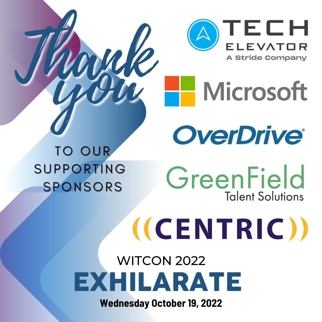getwititCLE's tweet photo. A huge thank you to our supporting sponsors: Tech Elevator, Microsoft, OverDrive, and GreenField Talent Solutions. 
#WomenInIT #WITCON2022 #ClevelandTech #getWITit https://t.co/aXD5RlxDgI