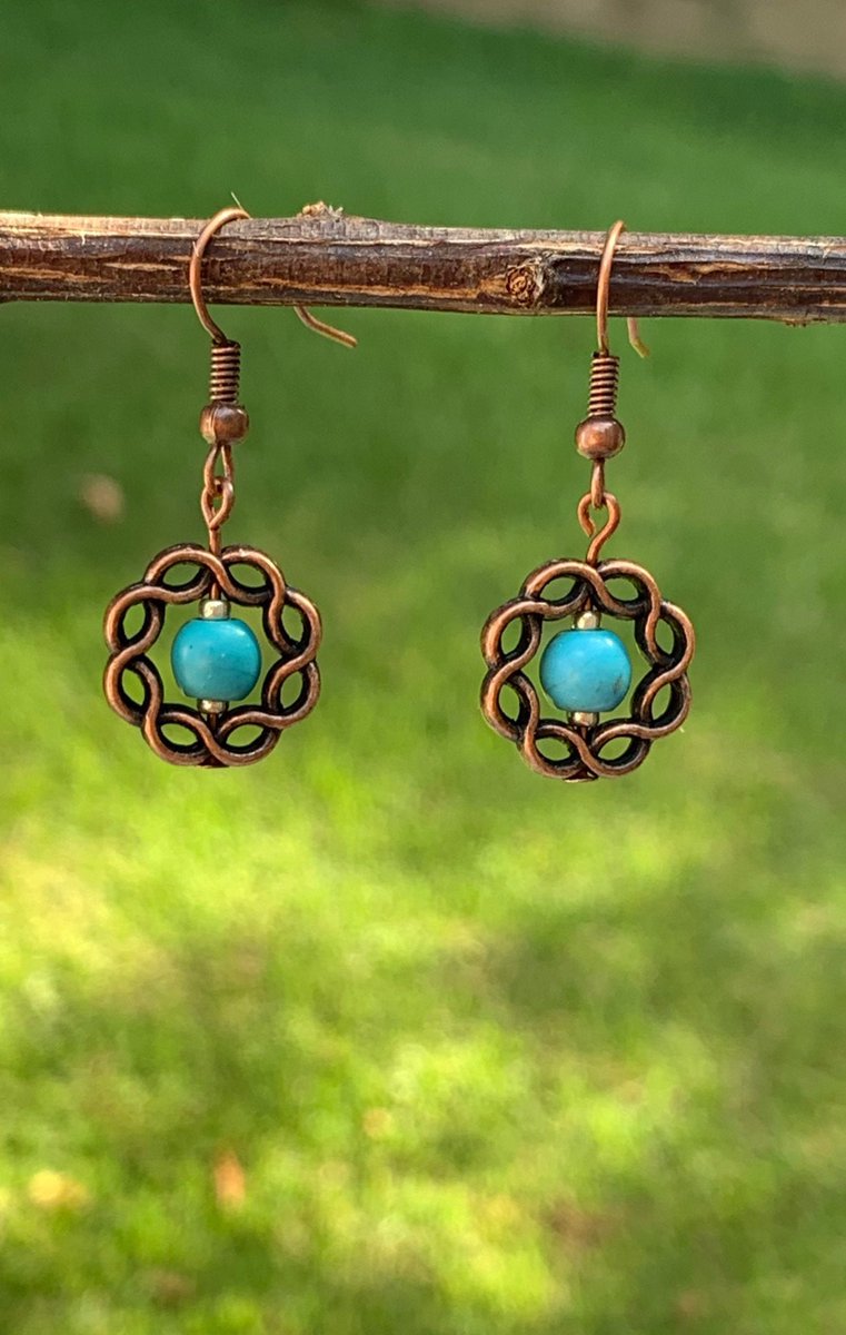 #Kaybejeweled  #etsy shop: Western Turquoise Copper Circle Earrings - Short Dangle Earrings - Minimalist Jewelry etsy.me/3yGsyWr #copperearrings #turquoiseearrings #westernearrings #shorthoopearrings #beadedhoopearrings #Kaybejeweled