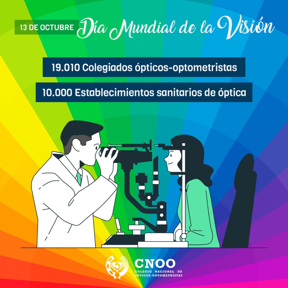 CNOO_Spain's tweet photo. 🔝👏 ¡Feliz #DíaMundialDeLaVisión! 

📊 En el #CNOO ya somos más de 19.000 colegiados ópticos-optometristas y existen en torno a 10.000 establecimientos sanitarios de #óptica que están disponibles para atenderte. 👌

💪 ¡Cuidamos de tu #saludvisual!

#YourEyes #Optometría https://t.co/iqnmj8LWbB