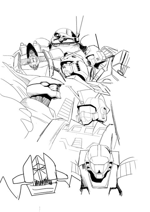 見ないで描こうとしたけどスコープドッグとガンダムとダンバインとバイファム以外無理でしたそして途中で挫折しました  あれもこれもいないじゃんとか言われても関知いたしません 