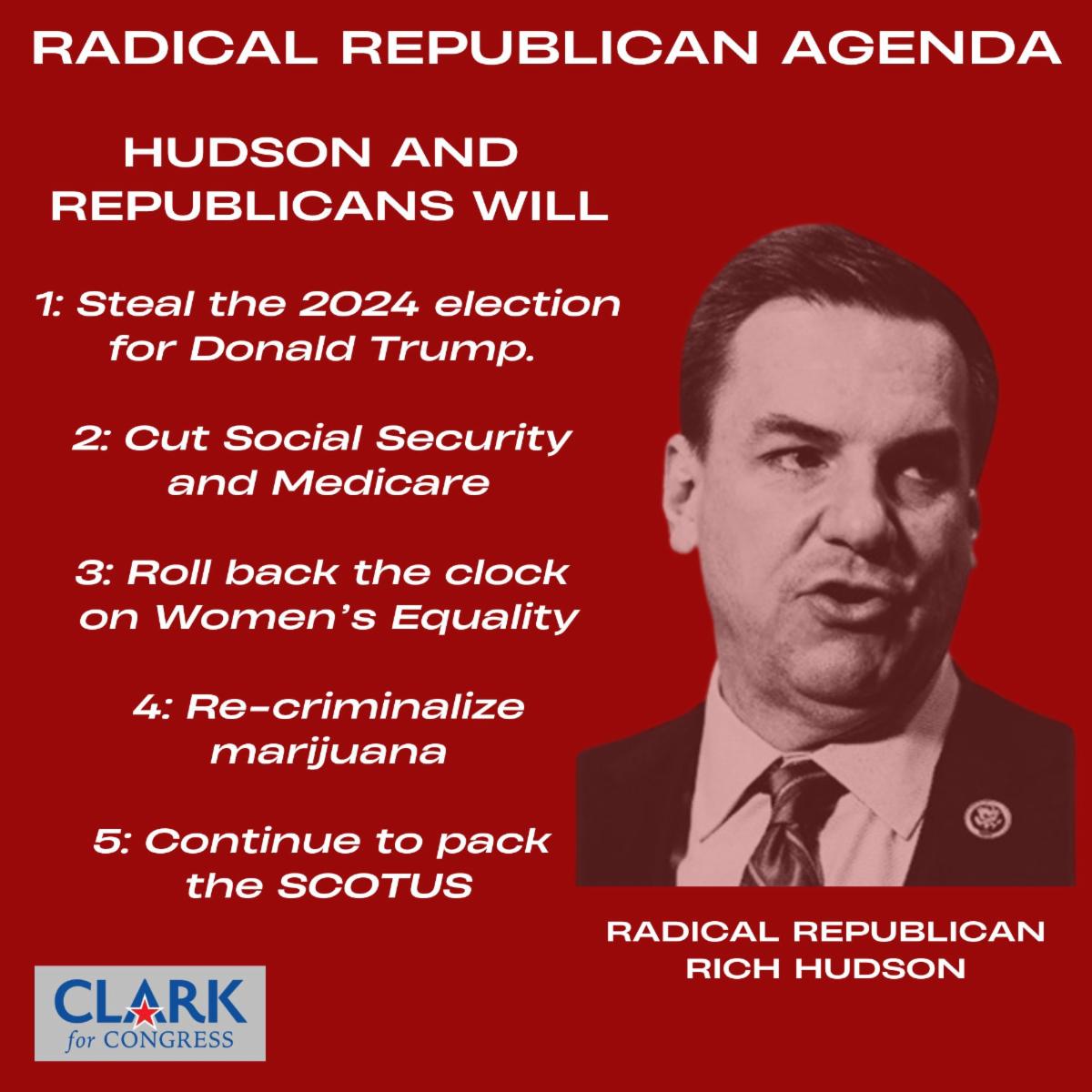 Hudson Flips; Now Says BIDEN WON LEGITIMATELY

Hudson is no longer in a safe, R+15 district. Redistricting forced him to a more competitive district against a 5-term state senator, and 20-year military veteran, Ben Clark. Now, Hudson doesn't want to be an election denier anymore!