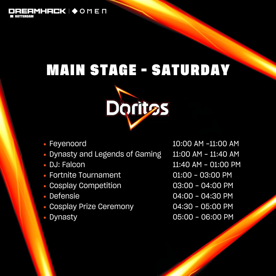 RTMgamesweek's tweet photo. Update! The mainstage timetable has been updated to give you even more nice things to enjoy.
#gaming #rtmgamesweek #dreamhackrotterdam #festival #doritos https://t.co/W9HKwWAPx5