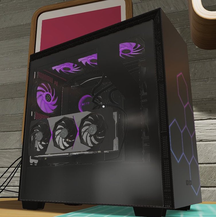GAUR_1009's tweet photo. NZXTのケースをペイントして組み立ててみた。
#PCBuildingSim2 https://t.co/DyG7NceXai