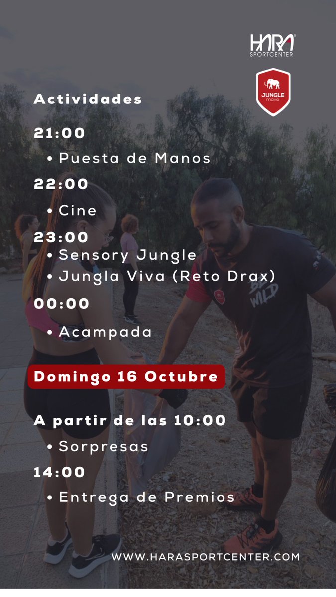Jungle_Move's tweet photo. ¡JUNGLE CAMP!

📆Queremos invitarte a nuestro Jungle Camp, que se celebrará los días 15 y 16 de Octubre.

Jungle Camp será un evento de más de 24 horas ⏰ donde habrá diferentes actividades para todas las edades, relacionadas con el movimiento, la convivencia y la división. https://t.co/wuWQhUmI3D