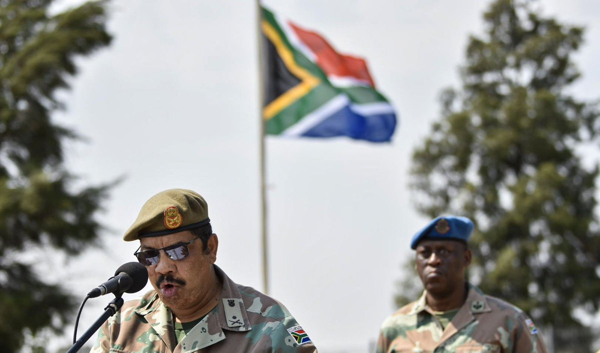 SANDF_ZA's tweet photo. READ || Brigadier General Lester Gardiner, the Chief of Staff Joint Operational Headquarters bid farewell to the 10 SA Infantry Battalion on the eve of their deployment to the #DRC. 

https://t.co/3thLDn0RK7

#SANDF
#JointOperationsDivision
#RSABATT
#DRC https://t.co/VBU0PO8zn5