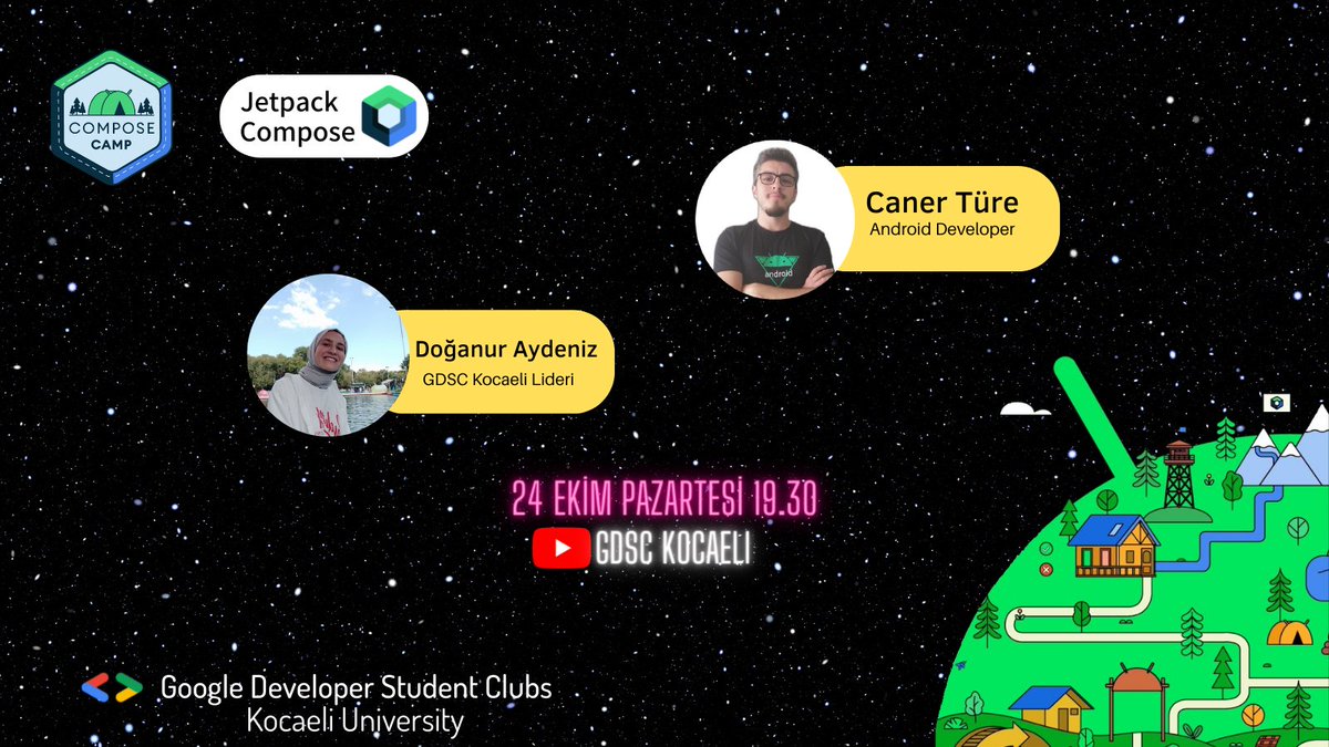 Kocaeli Google Developer Student Clubs olarak ilk eğitimimizle karşınızdayız!🥳🎉 Özenle hazırladığımız,Caner Türe'nin katılımı ile 4 haftalık Jetpack Compose Camp'i başlatıyoruz!🤩 Katılımak için bio'daki kayıt formunu doldurmayı unutma. #jetpackcompose #gdsc @gdscturk