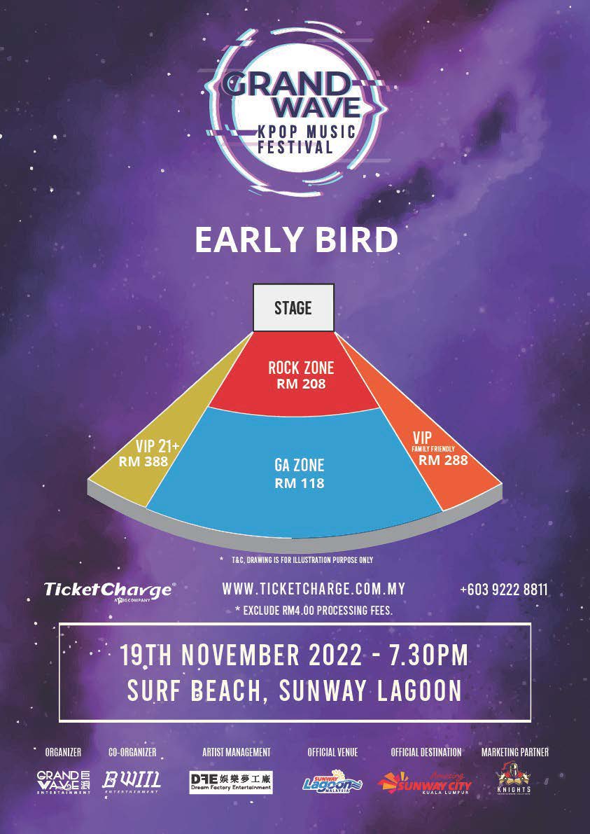 KpopStarzLive's tweet photo. Grand Wave Kpop Music Festival 2022 - Ticket Info

📆 19 Nov 2022, 7.30pm
📍 Surf Beach, Sunway Lagoon
🎫 early: RM118 / RM208 / RM288 / RM388
🎫 GA: RM168 / RM268 / RM368 /RM468

Sales open: 14 Oct 22, 5PM
🔗 https://t.co/YswJm6NeER

#grandwavemy #gwkpopmusicfestival2022 https://t.co/S4IxzDdp0N