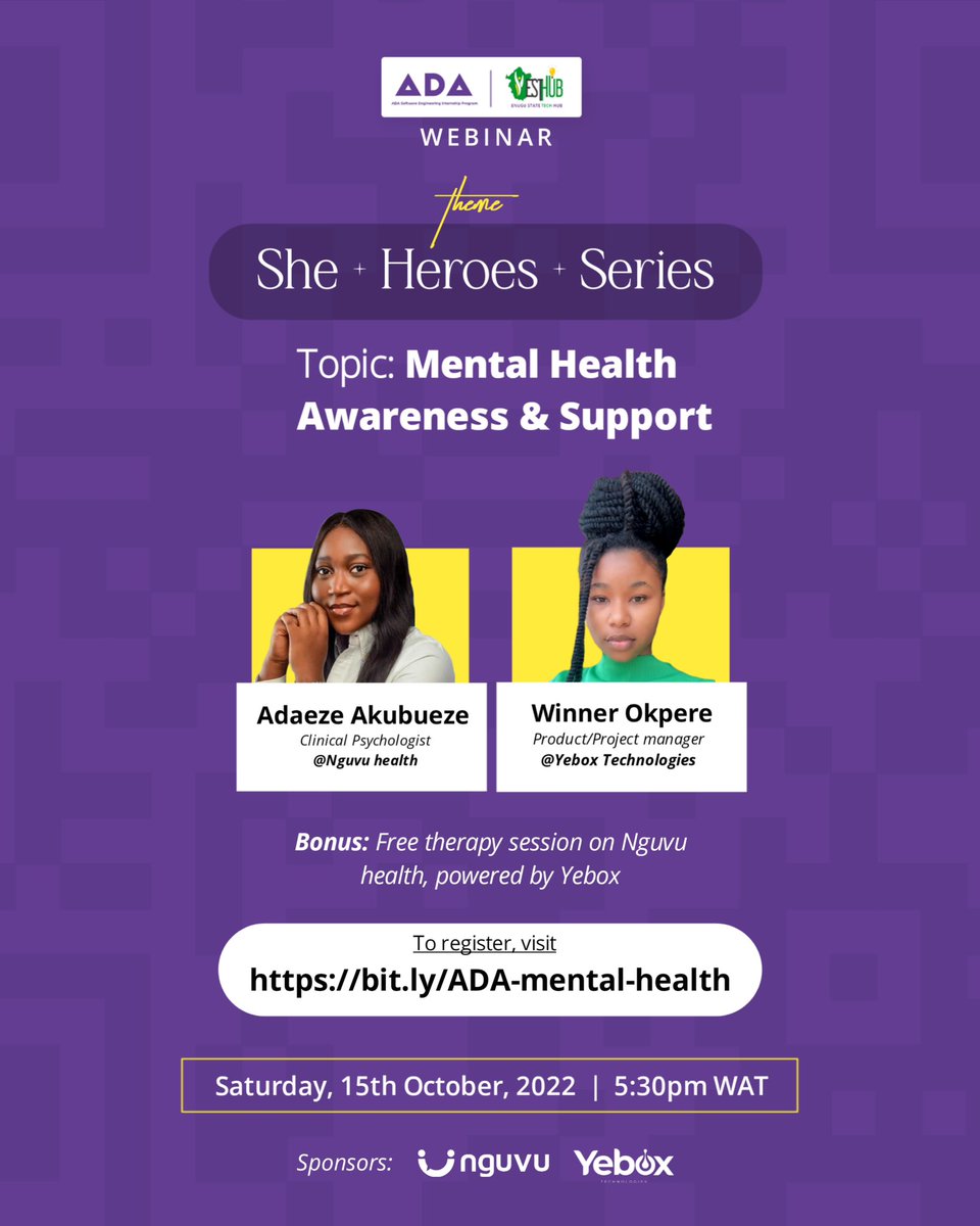 enugustechhub's tweet photo. DATE: Saturday, 15th of October, 2022.
TIME: 5:30 PM - 7:30 PM
Register via the link in our bio.
#sheheroeseries #techada #adasoftwareengineeringinternshipprogram #theadaprogram https://t.co/jIxlWsH5AR