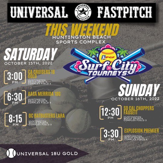 We will be in Huntington Beach for the October Showcase, come check us out! <a href="/Coach_G_CMU/">WillieHinojosa</a> <a href="/SFState_SB/">SF State Softball</a> <a href="/SCUSoftball/">Santa Clara Softball</a> <a href="/TUSBTigers/">Trinity Softball</a> <a href="/CentreCSoftball/">Centre Softball</a> <a href="/CalPolySoftball/">Cal Poly Softball</a>