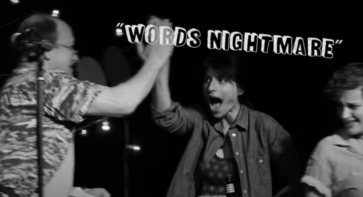 thevocabaret's tweet photo. .@spiersays is hosting tomorrow's WORDS NIGHTMARES show! But [zoom in on an old black-and-white @Punderdome3000 photo] she's actually always been in a Words Nightmare ... https://t.co/vdcgiV5dFO https://t.co/v3lEm9JzfO