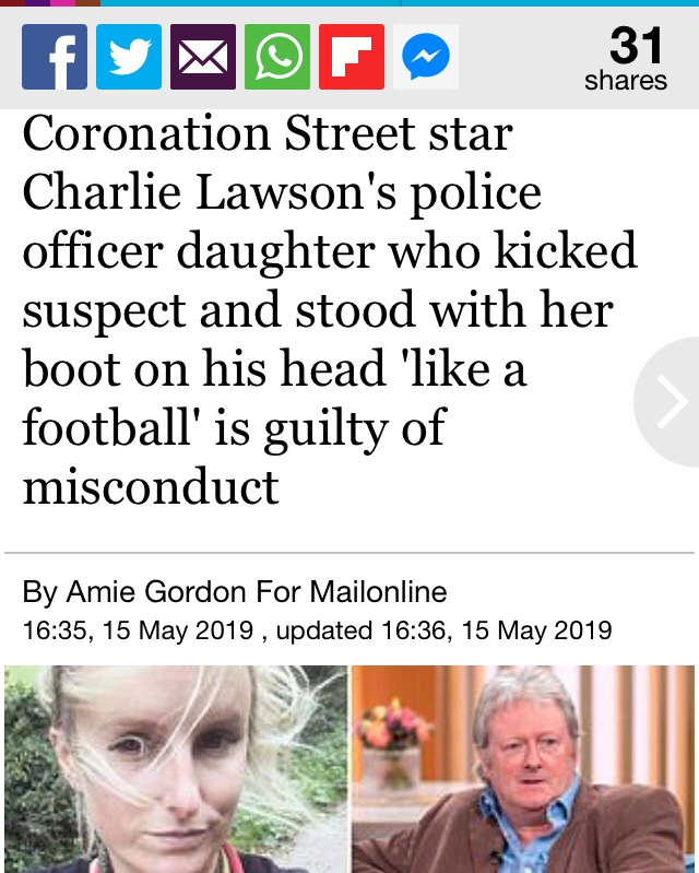 HBakerlite's tweet photo. @charlie_lawson1 Here ..your ex-cop daughter is a real dickhead ... #thug https://t.co/H0C5rOEnQV