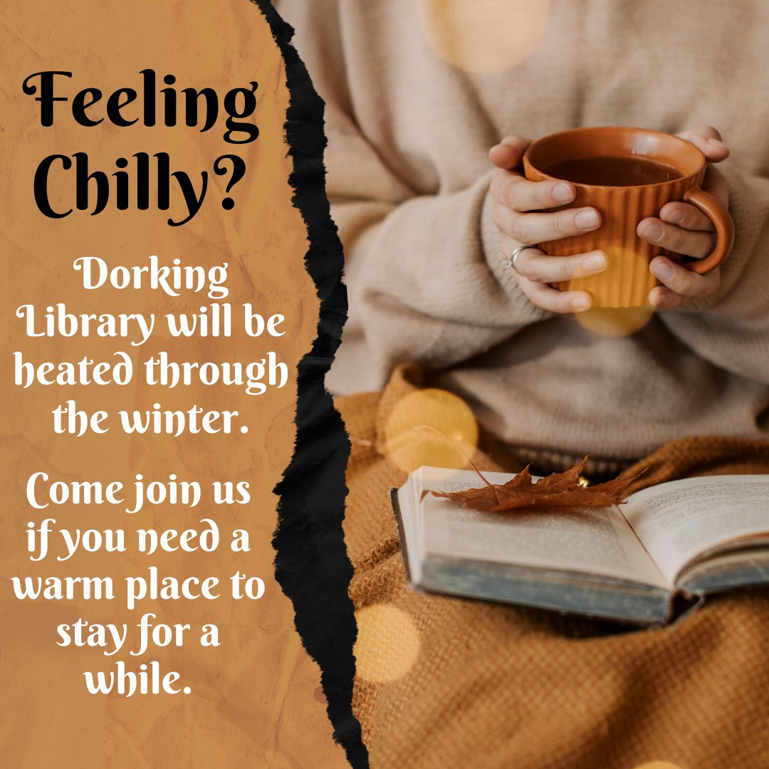 Dorking library will be open through the winter as a community space. Come in out of the cold and relax on some of our sofas and squashy armchairs. 
No books necessary, but we would love to share our joy of reading with you!
<a href="/SurreyLibraries/">Surrey Libraries UK</a> #communityspace #dorking #warmhubs