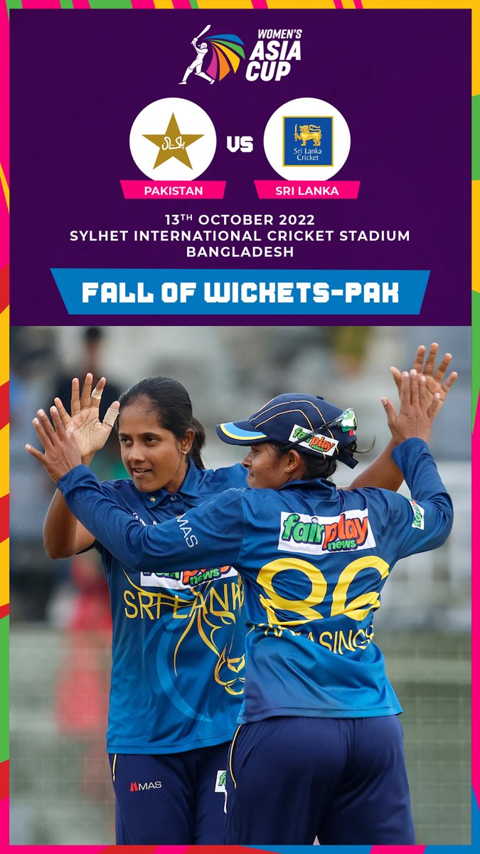 ACCMedia1's tweet photo. At one time it looked as if Pakistan 🇵🇰 would cruise to a victory but the Sri Lankan 🇱🇰 bowlers held their own.
Watch the fall of wickets of the Pakistan innings here 📺
https://t.co/nI2HQoZn3O
#PAKvSRL #WomensAsiaCup2022 #AsianCricketCouncil #ACC https://t.co/vaBPm72DVZ