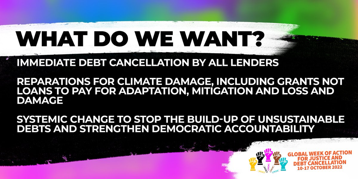 Olivia_Lally's tweet photo. 📢#CancelTheDebt NOW!
🚨We are in the middle of a global #DebtEmergency.
❌Debts paid at the expense of peoples' survival & rights are illegitimate debts, stealing resources from public services & impacting women & the most people marginalised hardest. https://t.co/7lcQdIaKj9
