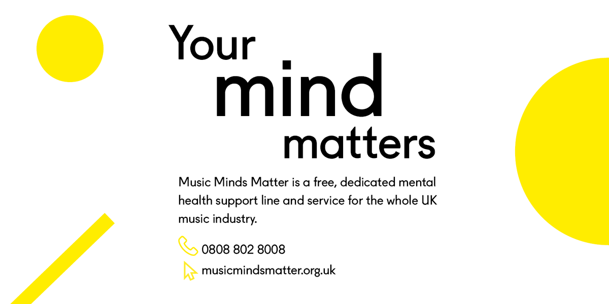 Music Minds Matter is a free, dedicated mental health support line and service for the whole UK music community, call 0808 802 8008 24/7. You can also explore online resources, through Music Minds Matter explore. Find out more: bit.ly/3Tdi6xs