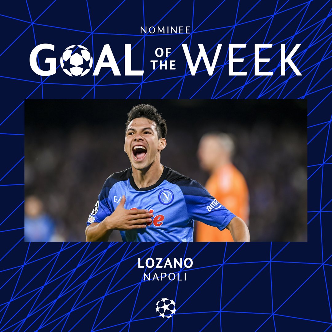 🥇 @HirvingLozano70's goal has been nominated for the #UCL Goal of the Week! 🗳 You can vote here 👉 bit.ly/3TgYZTd ⏰ You have until 12:00!