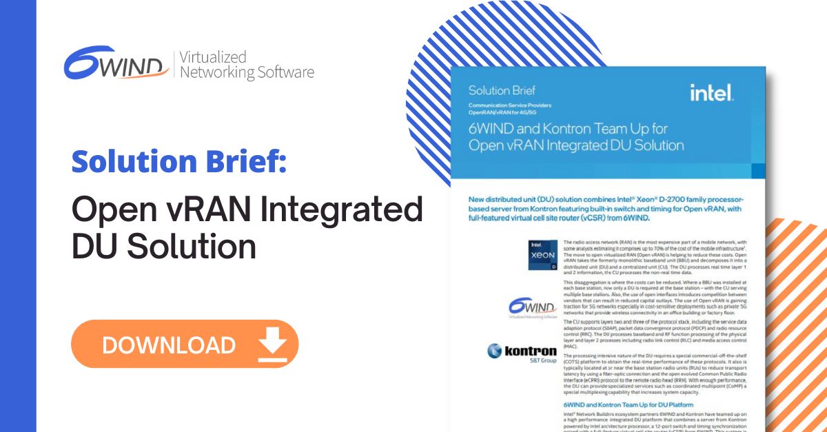6WINDsoftware's tweet photo. [Solution Brief] Take a closer look on how we deliver the New DU solution for Open vRAN with our virtual Cell Site Router. This could not happen without our partners @Kontron  and @intel.
https://t.co/0NrZghE93B https://t.co/0oKJ7JKN5T
