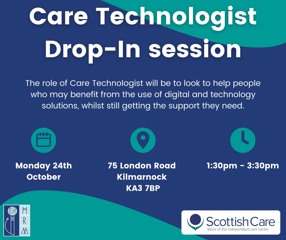 We are hosting a #DropIn session at our #Kilmarnock Office to talk about the #CareTechnologist role😊 Can't make it? Contact Cheryl at: ✉️ caretechnologist@hrmhomecare.co.uk ☎️ 07525 996 144 #HRM #Homecare #WeCare #ShineALight #CareAboutCare #DigitalTechnology #PersonLed