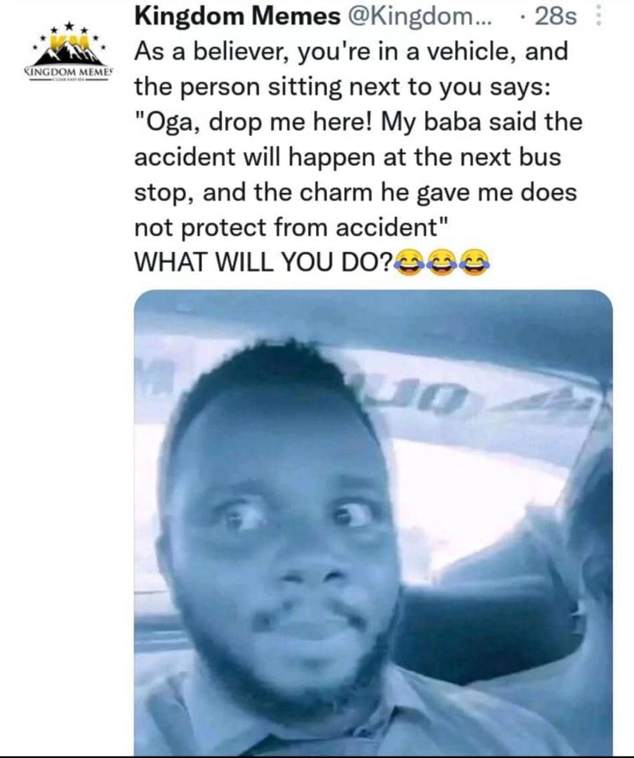 canaandreamicc's tweet photo. Happy Thursday REAL champions!
Now, what would you do if you were in the vehicle?
Let's make it fun👇🏽
Credit: @kingdom memes
#churchhumour #canaanDreamICC #BEexceptional https://t.co/Xsu8EzNxIU