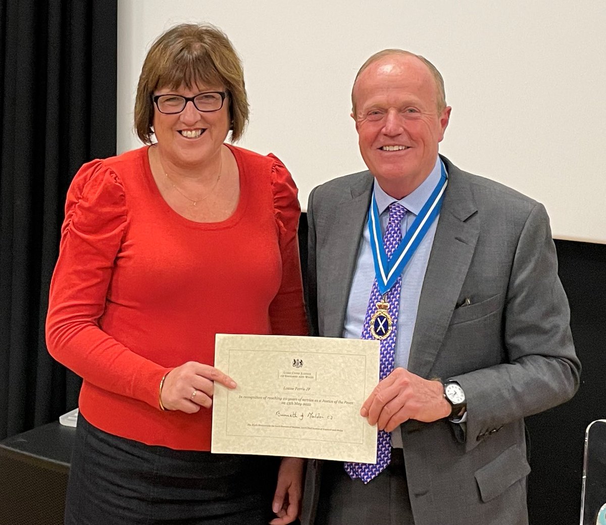 DevonSheriff's tweet photo. A pleasure to attend the South & West Devon Bench Day (the first in person since Covid), to thank JPs for their voluntary service in the face of several challenges and to give Long Service Awards to JPs Louise Ferris and Anne Tully. Many thanks Chair Alastair Camp. #LocalJustice https://t.co/61kkBD2aVL