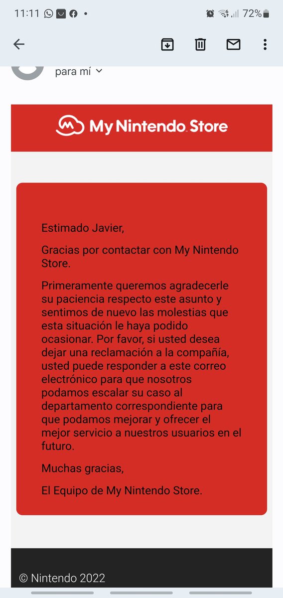liebres25's tweet photo. @Xenoblade_spain Esto es lo que me han contestado desde Nintendo despues del testamento qur les dejé ayer. Una palmadita en la espalda y un; Ea... Ea... y a otra cosa señores. https://t.co/D8el7i7Bdv