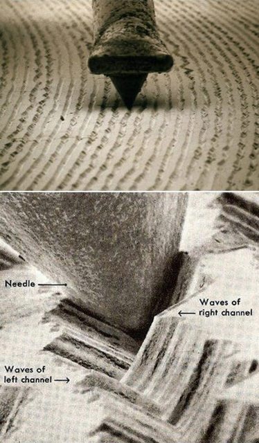 Le microsillon d'un disque vinyle vue au microscope électronique.

On voit "l'empreinte" gravée de l'onde sonore.

#music #musique #son #sound #wave #onde #physique #physics
