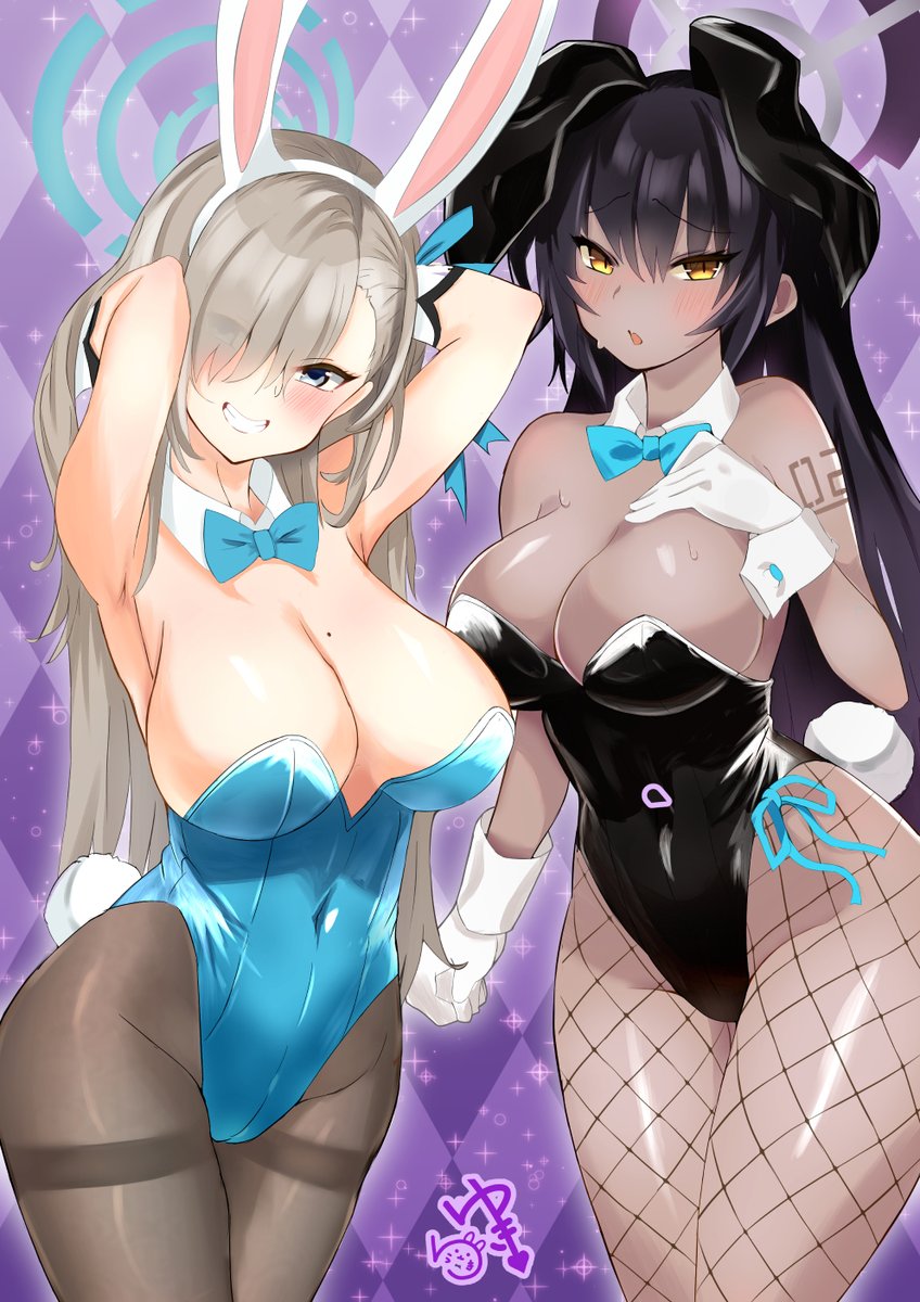 アスナ(ブルアカ) ,アスナ(バニーガール) ,カリン(ブルーアーカイブ) ,カリン(バニーガール) 「バニーアスナバニーカリン#ブルアカ 」|結城ゆきのイラスト