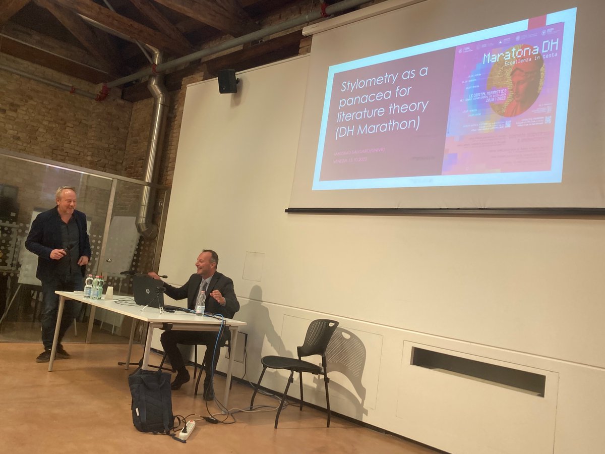 shavasanna's tweet photo. And now @massimosalgaro from @univerona @dh_univr @Network_ELIT showing us how #stylometry can be useful for literary studies. (How) can we measure #latestyle, #socialreading and #authorshipattribution? How can we operationalize literary studies? https://t.co/HTzgflrn1o