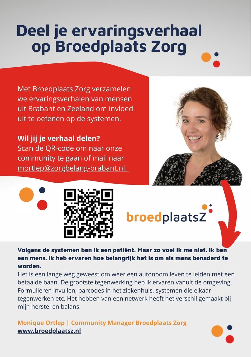 Monique Ortlep is sinds september communitymanager van Broedplaats Zorg: "Volgens de systemen ben ik een patiënt. Maar zo voel ik me niet. Ik ben een mens. Ik heb ervaren hoe belangrijk het is om als mens benaderd te worden ... Wat is jouw verhaal?" #community #verhalen #delen