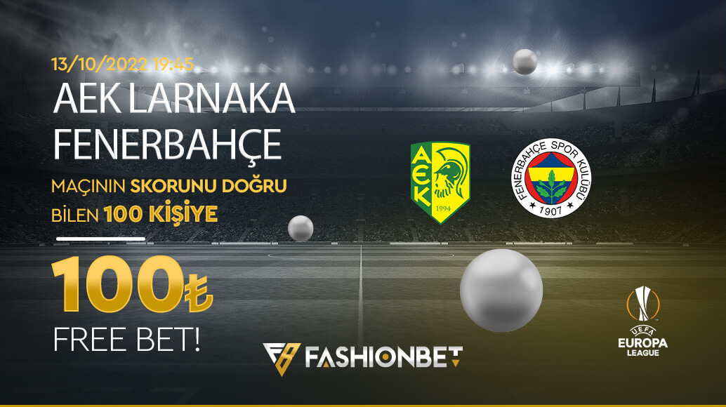 🎁AEK Larnaca - Fenerbahçe karşılaşmasının skorunu doğru tahmin eden 100 kişiye 100₺ Freebet hediye! 👉Yapman gerekenler; 🔝Gönderiyi Retweetle, 🐦Hesabımızı takip et, ✏️Kullanıcı adını yoruma bırak! 📲bit.ly/3OidzqN