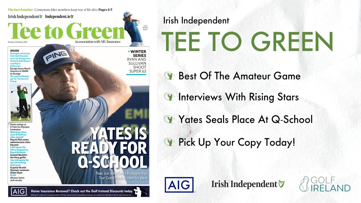 Tee To Green in partnership with AIG, is back today with all the news, features and competition updates around Irish amateur golf. Pick up your copy in today's @Independent_ie! #EffortIsEqual #ForTimesLikeThese @GolfIreland_