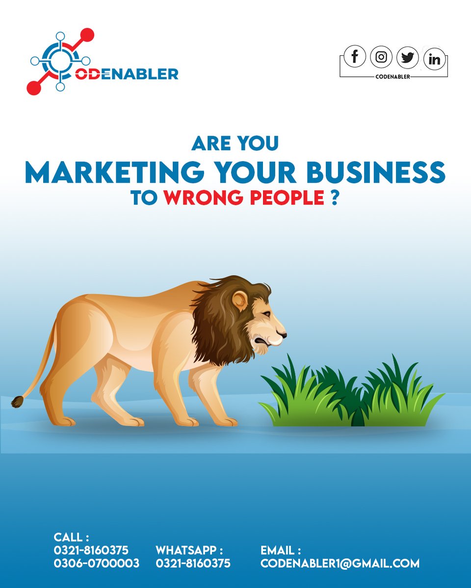 codenabler's tweet photo. Tired of going after the wrong people? With Codenabler, you can market to those who are interested in what you have to offer. Find out who your customers are with Codenabler!
Email: codenabler1@gmail.com
Whatsapp: 0321-8160375
Mobile: 0306-0700003 / 0321-8160375
#codenabler https://t.co/9tSFeQX1BX