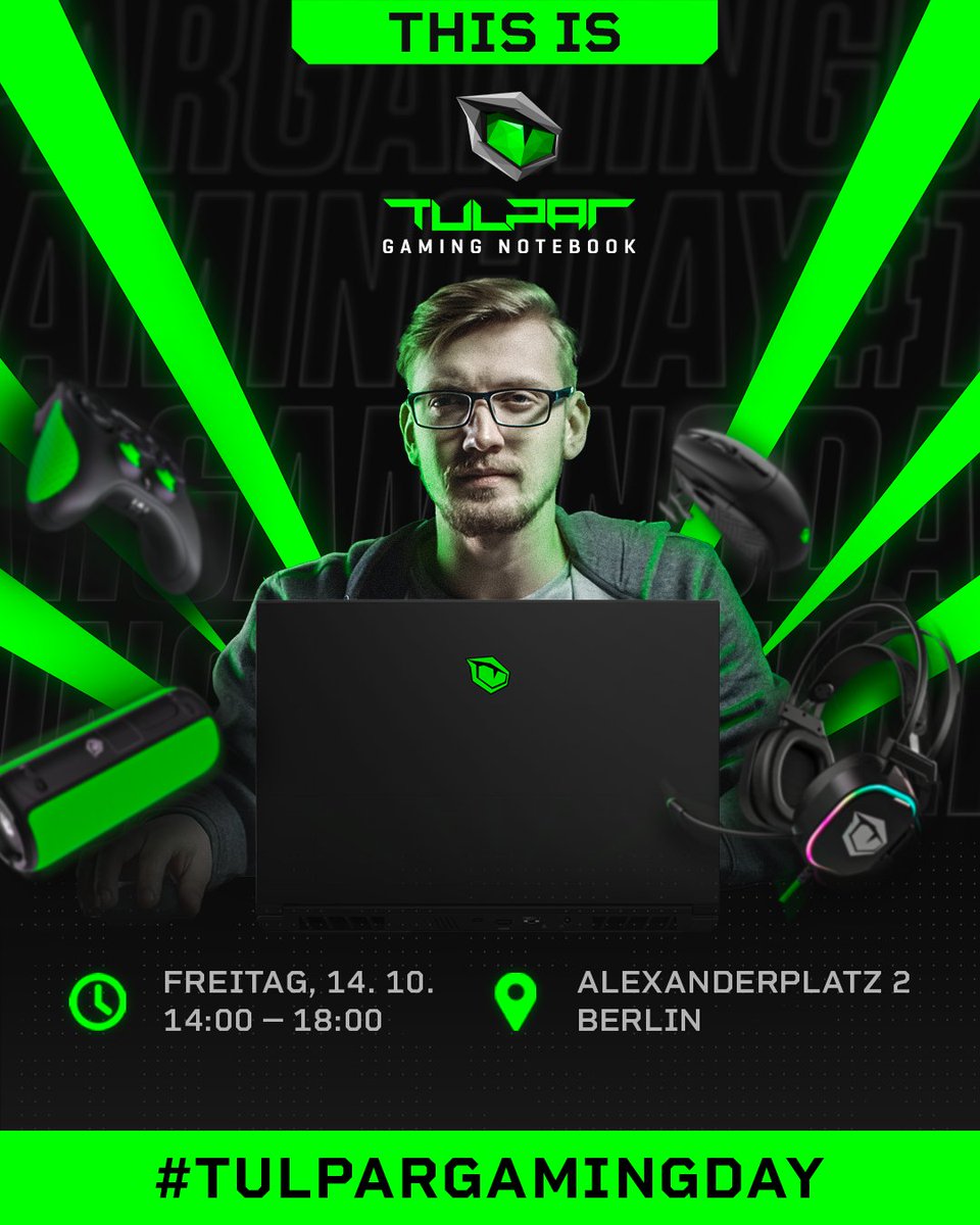 tulparnotebook's tweet photo. 💻Ein Tag voller Tulpar!💻
Morgen findet in unserem Store der #tulpargamingday statt und wir haben ein fettes Programm für euch geplant:
Cosplayer🧙
Rennsimulators 🏎️
FIFA Challenge vs. @CYasarlar ⚽️
Giveaways 🎁
⏰14.10., ab 14 Uhr
📌Alexanderplatz 2, Berlin
#thisistulpar https://t.co/der8jb0epN