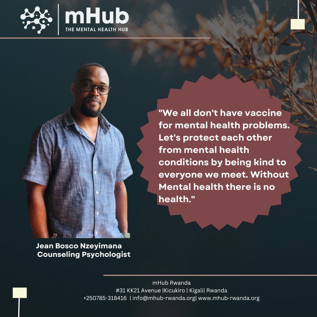the_mhub's tweet photo. We stand with Jean Bosco Nzeyimana to raise mental health awareness  and remove the stigma. Let's protect each other.
@RwandaHealth

#mentalhealthrw
#mentalhralthmatters 
#employeewellbeing
#mhubrwanda
#selfcare
#MentalWellbeing https://t.co/Lg3sY2d7HA