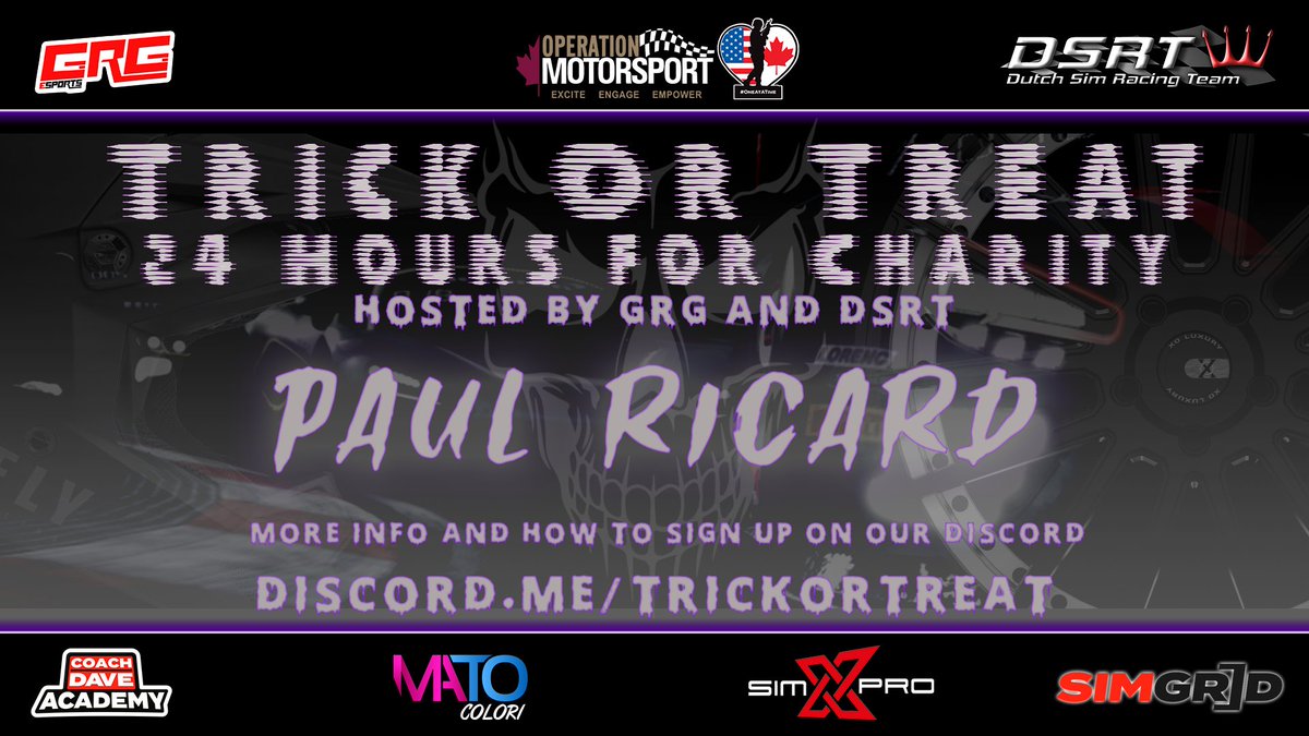 Raising money for @opsmotorsport, who provide recovery to veterans & service members through motorsport That's what @DSRT_official and @eSports_GRG will do in their 24-hour charity race on October 29th! 👏 Sign up to donate 👇 ➡️ thesimgrid.com/championships/…