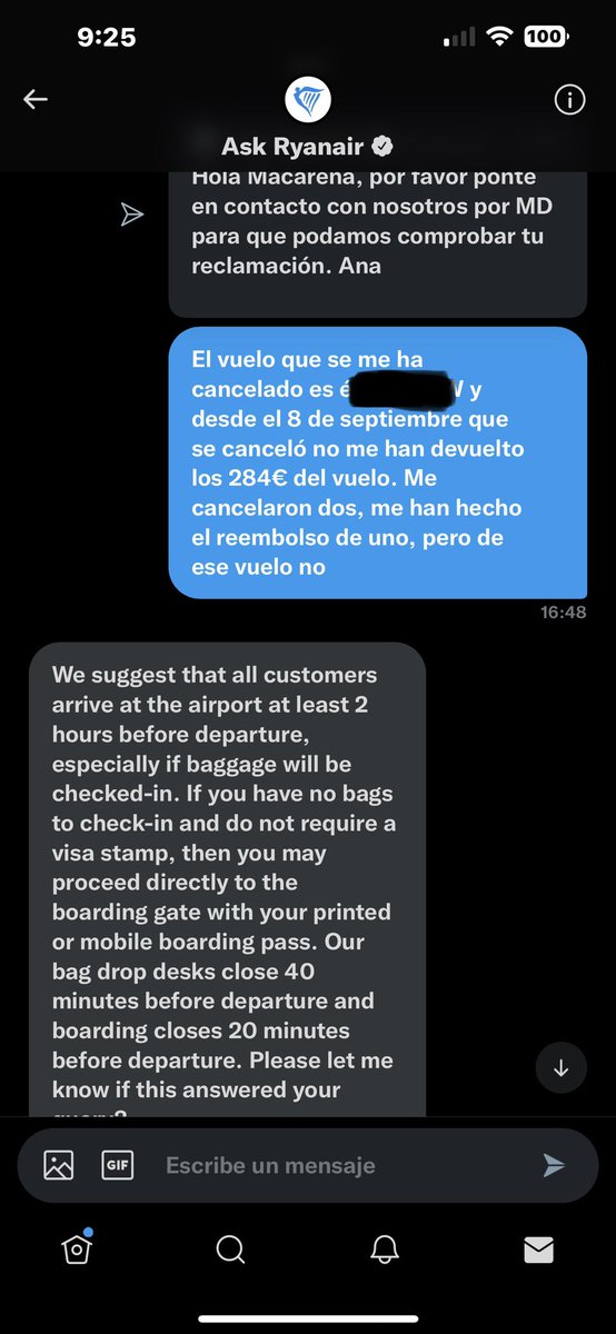 care_yo_'s tweet photo. Seguimos con la estafa de @Ryanair_ES @askryanair @Ryanair y así llevo más de un mes. Siempre están ocupados, siempre tienen volumen de trabajo, pero mi dinero no me lo devuelven. Chat, teléfono o twiter siempre igual! ESTAFADORES https://t.co/NRx0blmbRS